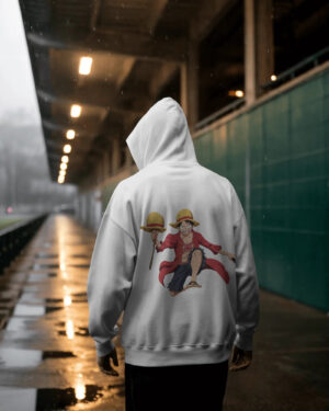 One Piece Luffy Graphic Hoodie – Light Grey